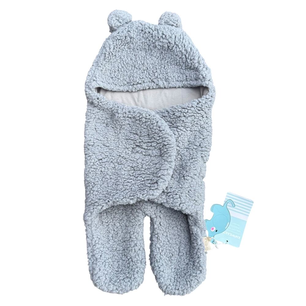 Baby Bear Hooded Swaddle Wrap 0-6M Plush Sherpa Sleep Sack NWT
